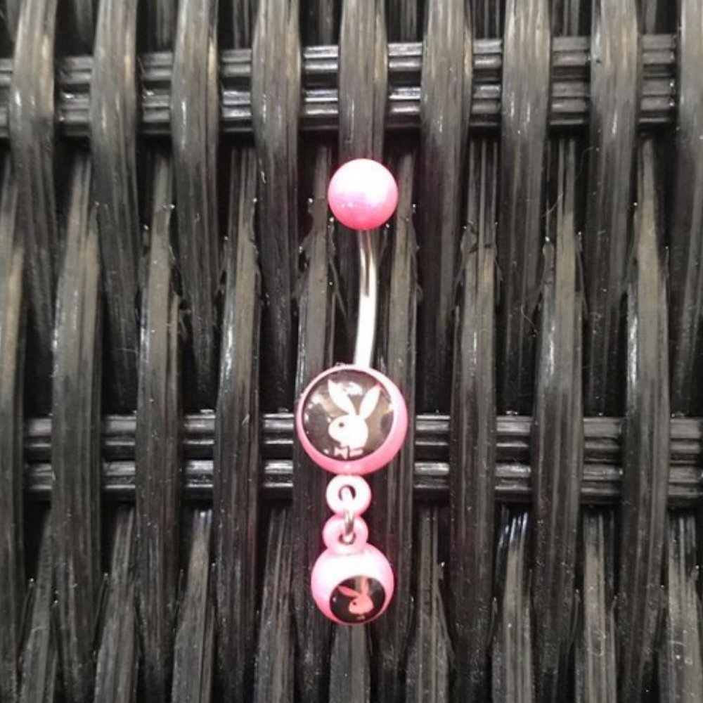 playboy pink dangly belly button navel ring